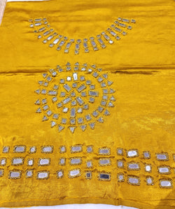 Mustard Mashru Silk Blouse Piece with Multi Colour Mirror Handwork