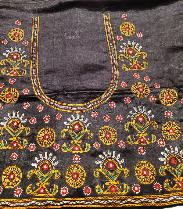 Black Mashru Silk Blouse Piece with Multi Colour Kutchi/Mirror Handwork