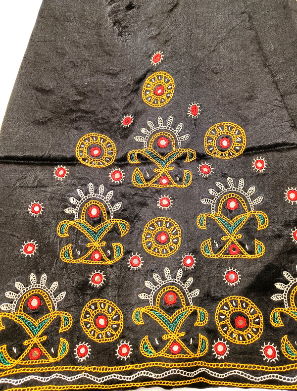 Black Mashru Silk Blouse Piece with Multi Colour Kutchi/Mirror Handwork